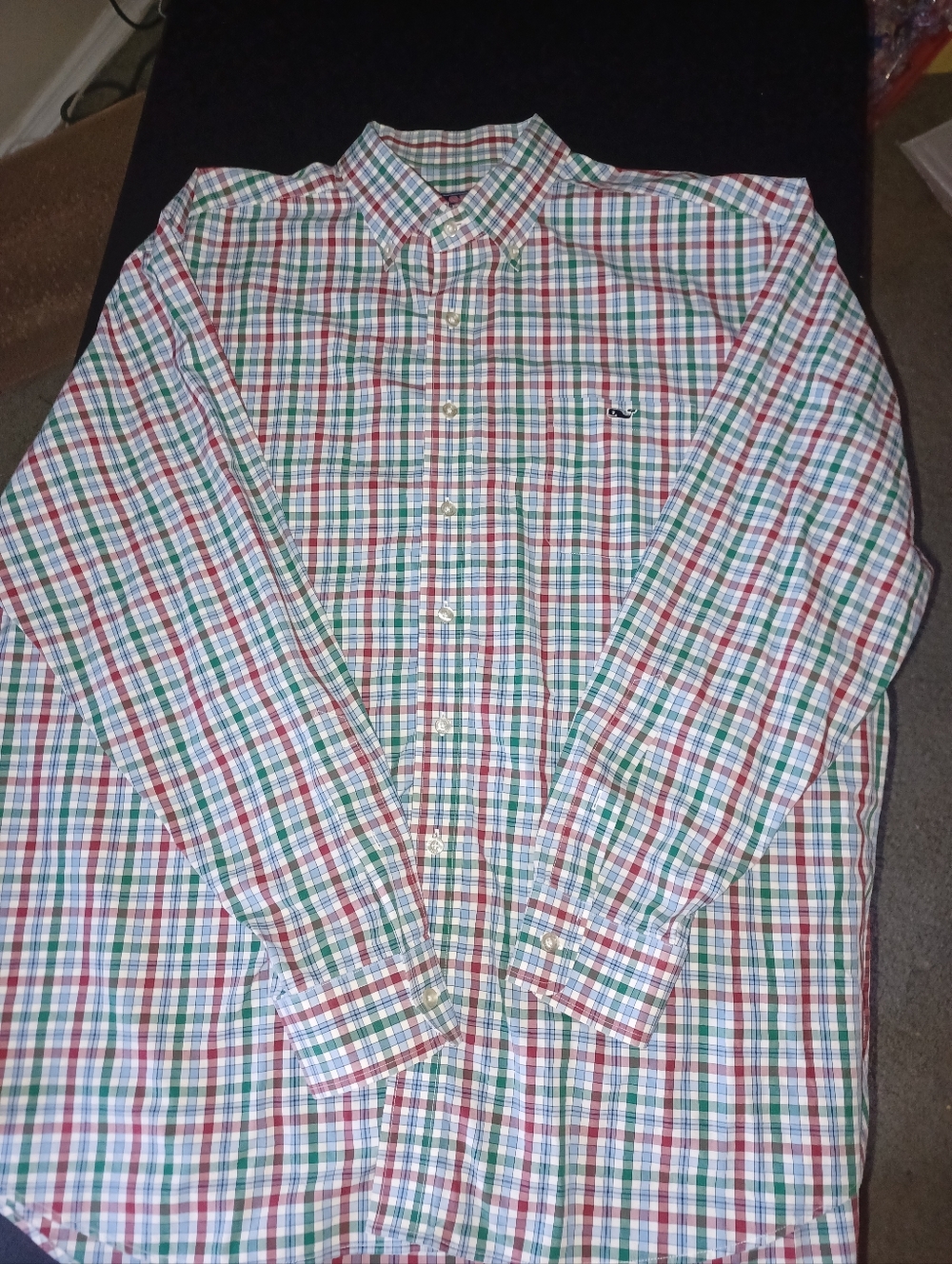 Vineyard Vines Long Sleeve Button Up Shirt Big Mans Size 2XL Check 2X NICE
